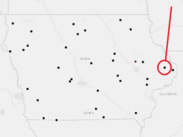 Map showing locations with routes in Iowa